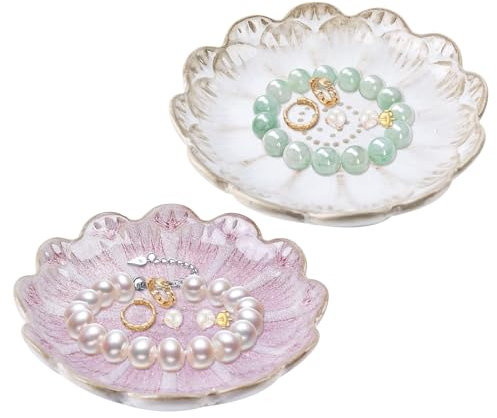 WIYETY Keramik Schmuckschale Hochzeitsgeschenk: 2 Stück Lotusblattform Keramik Schmucktablett, Dekorative Aufbewahrung Keramik Schale, für Hochzeitsgeschenk, Wohnkultur (Rosa, Grau)