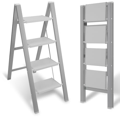 Yakimz Escalera Plegable de 4 peldaños con Pedestal Antideslizante, Aluminio Ligero y portátil, para el hogar, la Oficina, la estantería de Almacenamiento portátil, soporta hasta 150 kg