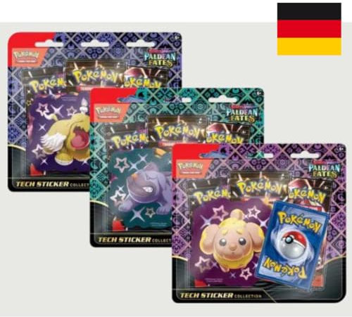 Paldeas Schicksale 4.5 - Tech Sticker Collection (zufällige Auswahl) - mit 3 brandneuen Boostern und einem Sticker - DEUTSCH + Heartforcards® Versandschutz
