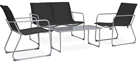 QJBSAVVA 4-TLG Garten-Lounge-Set, Küchensofa Eckbank Küche Gartenstühle Bodensofa Geeignet für Flur Outdoor Parks Garten Stoff und Stahl Schwarz