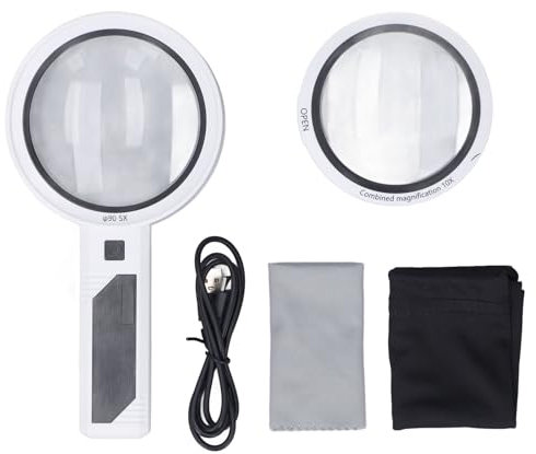 Lupe mit 32 LED-Leuchten, 3-Fach, 5-Fach, 10-Fach Beleuchtete Handlupe, Leselupe, 3 Beleuchtungsmodi, Wiederaufladbarer USB-Akku