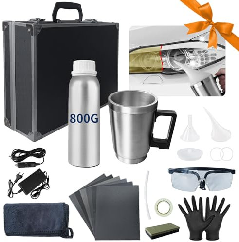 Nartov A 800G Reparaturflüssigkeit,Scheinwerfer Polierset,Scheinwerfer Politur Reparaturwerkzeug,Scheinwerfer Aufbereitung Set,Scheinwerfer Bedampfen Set für Vergilbung (Confezione 800G)
