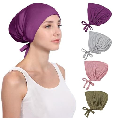 Hijab-Untermütze für Damen, 4 Stück, unter Schal, Mütze, verstellbare Kopftücher, islamisch, muslimisch, unter Hijab, Mütze, unter Schal, Motorhaube, Lavendel/Hellviolett-Rosa/Olivgrün/Hellgrau, One
