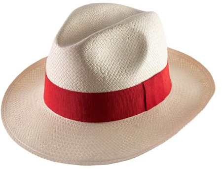 Classic Italy - Chapeau Panama Paille Homme ou Femme Gibara - Taille 54 cm - Rouge