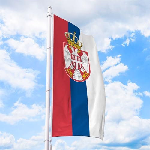 Serbien Flagge 150 x 500 cm - für Fahnenmast, Serbienfahne aus reißfestem Fahnen-Polyester-Stoff, Hissfahne Hochformat wetterfest und UV-beständig