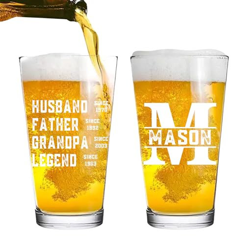 Qygtritvo Verre à bière personnalisé pour la fête des pères avec noms personnalisés pour mari père, grand-père, légende, cadeau pour papa, papa, amateur de bière (style 3), 470 ml