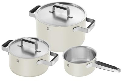 ZWILLING Pure Cookware Küchenhelfer-Set, 3-lagiger Edelstahl, farbige Keramik-Außenbeschichtung, kühle Griffe, spülmaschinenfest, weiß