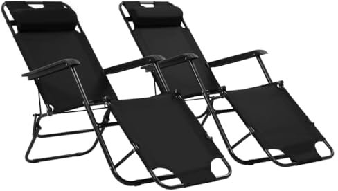 HEFZGDB Klappbare Sonnenliegen 2 STK. mit Fußablage Schwarz Feldbett Gartenliege Strandkorb Geeignet für Pool, Terrasse, Garten.