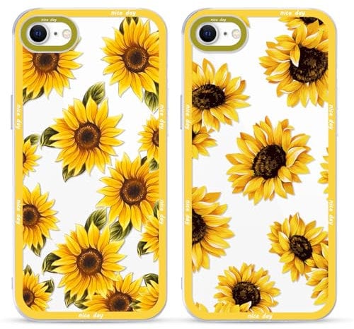Foonary 2 Pack Clear Set Suitable for iPhone 8/SE 2022/7/SE 2020 Transparent 4.7, Phone Case With Daisy Flower Fun Aesthetic Pattern Cover, Soft Silicone Shockproof Protective Girls Box, for iPhone 7