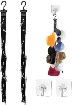 2 Pezzi Organizer per Cappelli,Porta Cappelli da Baseball,Armadio da Porta Cappelli Regolabile,Viene fornito con 16 clip e 2 ganci autoadesivi,Adatto a tutti i tipi di cappelli.(Nero)