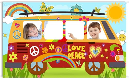 60er Jahre Hippie Bus Foto Requisite 60er Jahre Party Dekorationen Großer Stoff Retro Groovy Van Prop Hippie Selfie Rahmen Hintergrund