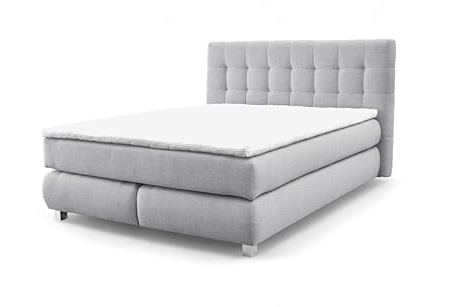 FURNISTAR Echtes Boxspringbett Blake mit Pocketmatratze und Bonellmatratze Familienbett mit Topper und Taschenmatratze Bett mit 2 Matratzen Polsterbett Schlafzimmer (140x200, Hellgrau)