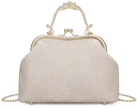 Women's Pearl Evening Handbags Floral Beaded Clutches Purse Ladies Elegant Lace Crossbody Bag for Wedding Bridal Parites Prom (Rose Gold Lace)