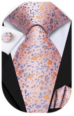 Dubulle Herren-Krawatte mit Paisleymuster, gewebt, Krawatte für Herren und Taschentuch, Manschettenknöpfe, Set, Hochzeit, formell, Business, Beige, Gelb, Blau, Medium