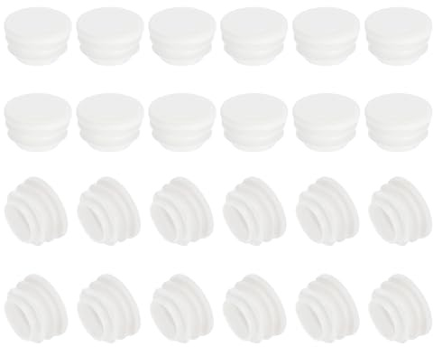 PATIKIL Bouchons à Lamelles Rond Bouchon en Plastique, 24 Pcs 25mm Embouts de Bouchon pour Tubes Ronds Pieds de Chaise Meubles de Tube en Métal Clôtures pour Trous de 24mm, Blanc