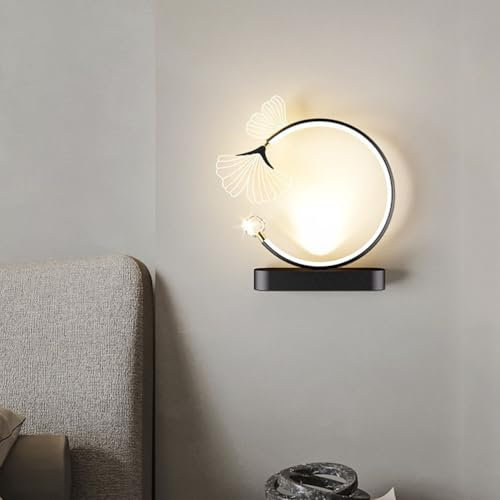AoLa 12W LED Wandleuchte Dimmbare mit Fernbedienung Wandlampe Innen Runde Ginkgo Biloba Design Nachtlicht Nachtischlampe Modern aus Eisen und Acryl Deko Lampe für Schlafzimmer Wohnzimmer