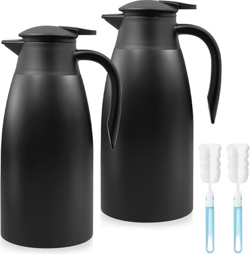 2 Stück 2L Thermokanne Isolerkanne, 304 Edelstahl Isolierte Isolierkanne für Wasserkocher, Teekannen und Kaffeemaschinen zum Warmhalten von Getränken, 24 Stunden Wärmedämmung (Schwarz)