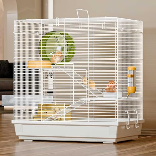 RTTZBOZ Großer Hamsterkäfig, Kleintierkäfig, Rattenkäfig, Igelkäfig, Rennmauskäfig, Mäusekäfig für Hausmäuse mit Versteck, Laufrad, Futternapf, Wasserflasche