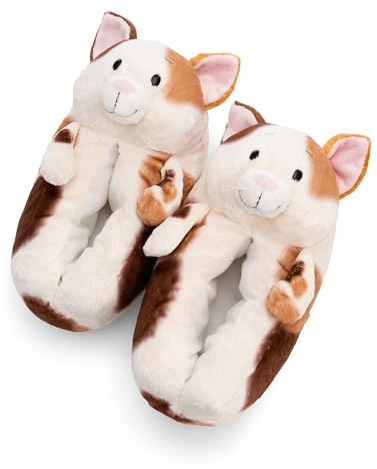 NICI Hausschuhe Glückskatze 40-43 (L) - braun - Warme NICI Kuscheltier Hausschuhe für Jungen, Mädchen & Erwachsene, Tier-Schuhe mit Anti-Rutsch Sohle, Slippers - 62172