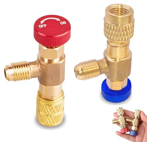 Messing Durchflussregelventil, 2 Stück Füllung Kühlmittel Sicherheitsventil, R22 + R410 Klimaanlage Adapter Messing, Sicherheitsventil, Kältemitteladapter für Wassersteckerventil für Klimaanlage