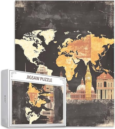 Puzzle Retro Puzzle 1500 Teile, Holzpuzzle Erwachsene, Mehrfarbig Holzpuzzle, Klassische Puzzles Weltkarte Wooden Jigsaw für Erwachsene Und Kinder 14 Jahren, Geschenke Home Wand Dekor 87x57cm D-633