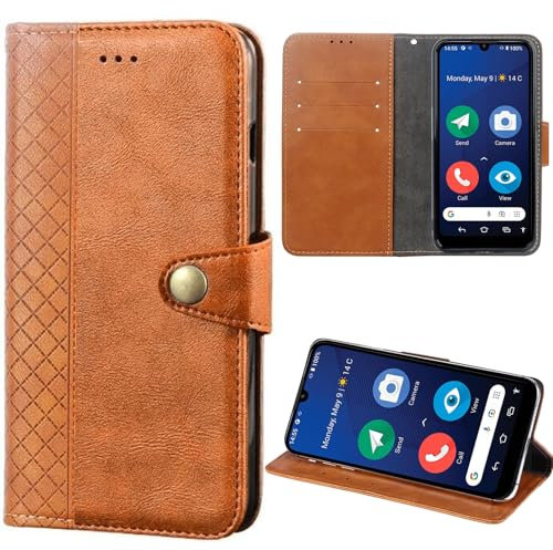 MEMELOKA Coque pour Doro 8200/8100/8100 Plus, TPU Antichoc Interne et Premium Flip PU Étui de Protection avec Emplacements Cartes[Fermeture Magnétique][Fonction Support] - Brun