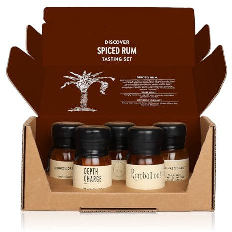 Drinks by the Dram Spiced Rum Discovery Set - 5 x 3cl Drams of Premium Craft Spirits - Gift Set with Assorted Spiced Rums from Across the Globe