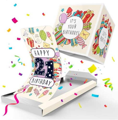 Notta&Belle FEEL LOVE EVERY MINUTE «BOOM!» 21. Geburtstag – Explodierende Konfetti-Karte mit Überraschungseffekt, Lustig & Witzig, Perfekt als Prank oder Spaß-Geschenk
