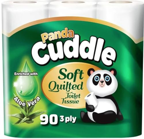 Panda Cuddle 3-Ply Soft Quilted Scented Toilet Rolls - 90 Aloe Vera Scented - Premium Bathroom Toilet Rolls for Luxurious Comfort and Hygiene (Pack of 90 Rolls)