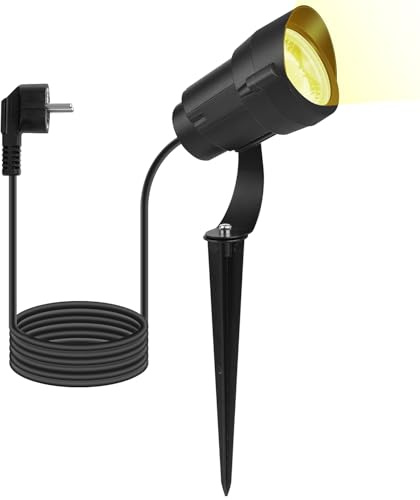 KWODE Gartenbeleuchtung LED außen，12W Gartenstrahler Warmweiß 3000K，1,5 m Kabel， mit Stecker，IP65，für die außen, Gartenlampen für draußen, Außenlampe