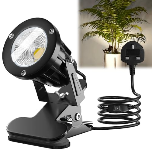 Jonuin Plug in Spot Lights with On/Off Switch, 7W LED Clip on Spot Light, 3M Cord, IP65 Waterproof, Spot Light for Indoor Plant, Outdoor Plant Spotlight for Lawn, Yard, Garden (Cool White)