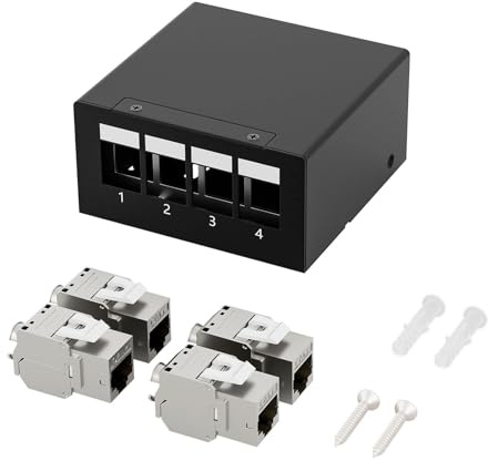 ZHITING Panneau de brassage 4 ports CAT7 avec 4 modules Keystone Jack CAT.7 RJ45 STP 10 Gbit/s