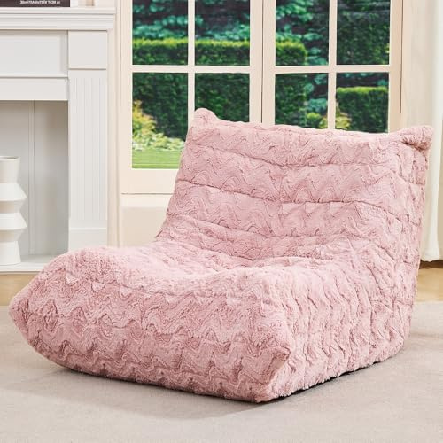 Hobestluk Sitzsack Erwachsene Togo Sofa Bodensofa Bean Bag Sitzsack Sofa | Memory-Schaum-Füllung,Kunstfell-Bezug,Bodensofa für Wohnzimmer,Bean Bag Chair Schlafzimmer & Büro | Rosenrosa Large Einzel