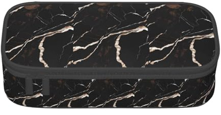 GQSZCYHLKL Black Rose Gold Marble Pencil Case Durable Oxford Cloth Stationery Organizer with Full Print Design, Multi Compartment Storage for School, Office Travel