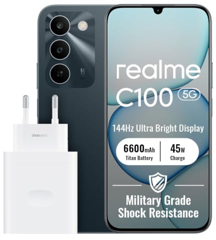 realme C100 5G Smartphone 4+128GB, Green | Batería 6600mAh, Carga Ultrarrápida 45W, Pantalla LCD 6,8 pulgadas, 144Hz, Cámara IA 50MP, MediaTek Dimensity 6300, IP64