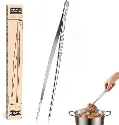 12-Inch Kitchen Tweezers, 18/8 Stainless Steel Tongs with Serrated Tips