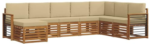 vidaXL Sofagarnituren 8 pcs Natur und Beige Massivholz Akazie, Garten-Sofa, modernes Ecksofa, robuster Outdoor-Möbel für Terrasse und Lounge, Bequeme Sitzgarnitur
