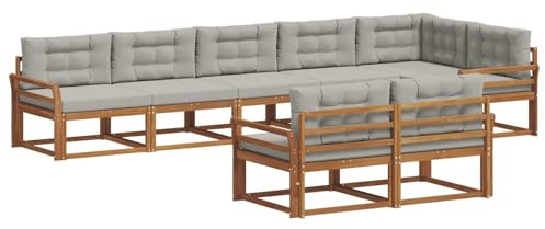 vidaXL Outdoor-Sofagarnitur mit Kissen 8 pcs Natürlich und Hellgrau, Akazienholz-Sofa, modernes Outdoor-Möbel, Garten-Lounge-Set, langlebige Terrassen-Couch, vielseitige Poolbereichs-Sitzgelegenheiten