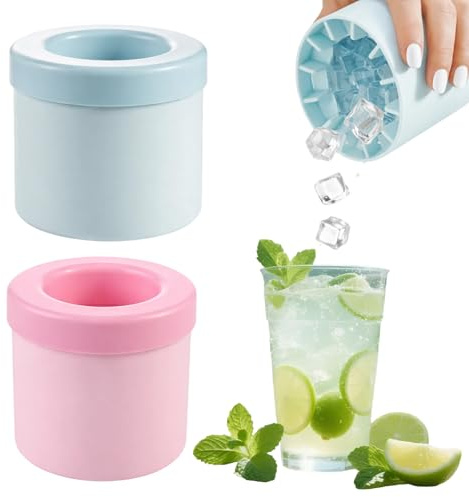 2Pcs Ice Cube Moulds, Ice Maker for Freezer, Half Cup Silicone Freezer Tray, Clear Ice Cube Maker for Cocktails and Whiskey, Portable Ice Cube Box for Travel and Mini Fridges