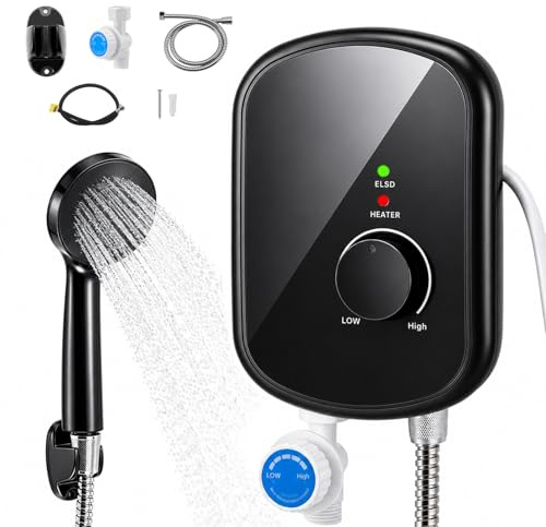 Durchlauferhitzer 5500W 230V, Mini Instant Warmwasserbereiter für Dusche, IPX4 wasserdicht, Elektrischer Untertisch-Wassererhitzer mit LED-Temperaturanzeige 30-52°C für Bad & Küche (Schwarz)