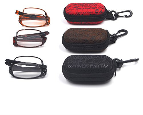 Accurate Unisex 3 Pack Compact Mini Pocket Folding Reading Glasses TR90 Super Lightweight Readers Case Included (2.25X)