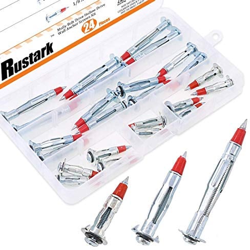 Rustark 24-Pcs Heavy Duty Zinc Plated Steel Molly Bolt Drive Fasteners Hollow Wall Drive Anchor Screw Assortment Kit - Sizes 35mm 46mm 59mm for Hanging Walls