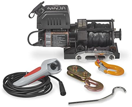 Warrior Winches Ninja Electric Winch 2000lb 12v - Wired Hand Control, High Power Motor - Heavy Contacts, Steel Planetary Gearing, Steel Drum, Watertight Socket, Chip Resistant Paint - Synthetic Rope