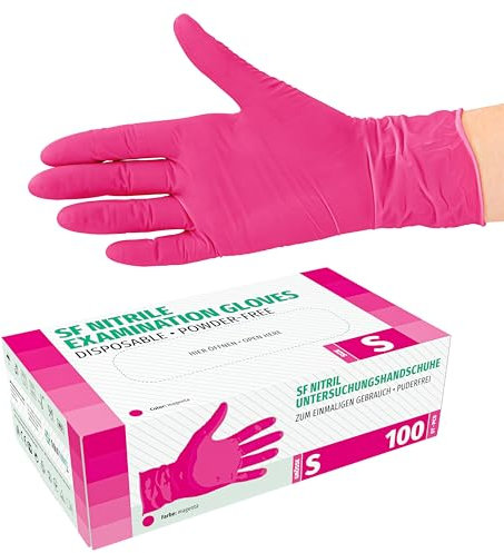 SF Nitrilhandschuhe S Magenta – 100 Stück Einweghandschuhe, Einmalhandschuhe, Medizinische handschuhe, Puderfrei, Latexfrei, für Kochen, Putzen, Medizin, Kosmetik, Haushalt