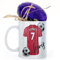 Hairyworm Personalised Mug and Belgian Milk Chocolate/Hot Chocolate Stirrer Marshmallow Gift Set, Customised with Name/Number/Text, (11oz) White, Yellow, Blue, Black, Pink Mug with Red Football Shirt