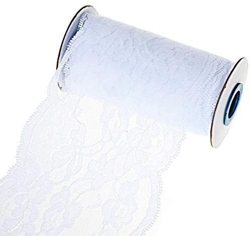 TsunNee 14 cm x 10 m Blumenspitzenrolle Tischläufer, Spitze Stuhlschärpe, Spitzen-Tutu-Material, Spitzenschleife für DIY Hochzeit Party Stuhl Tisch Kunst Handwerk Dekor, Weiß