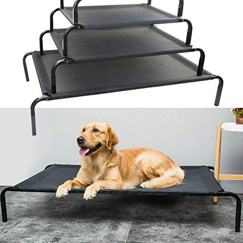 Metal Frame Dog Cot Elevated Pet Bed, Raised Dog Bed with Breathable Mesh & No-Slip Rubber Feet, Lightweight & Portable Raised Outdoor Pet Bed for Indoor Camping Beach Travel Use, 75x47x15CM
