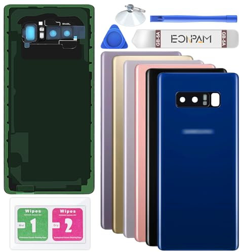 Eonpam Vitre Arrière pour Samsung Galaxy Note 8 N950 Origine Couvercle Batterie Remplacement avec Lentille de Caméra + Kit Réparation (Bleu)