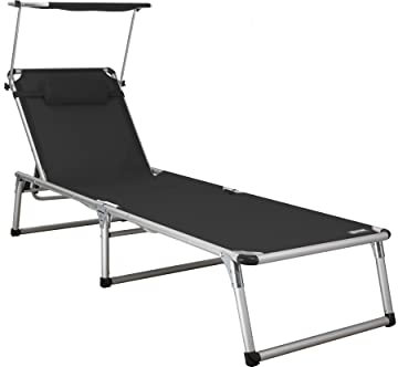 HOMECALL Aluminium Folding Sun Lounger with Sunroof Textilene Fabric - Black