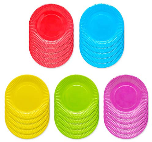 INHEMING Assiettes Jetables Couleur,Assiettes à Dessert en Carton Colorées, Lot de 50 Assiettes en Papier Multicolores,DIY Rondes Assiettes de Fête ø 18 cm